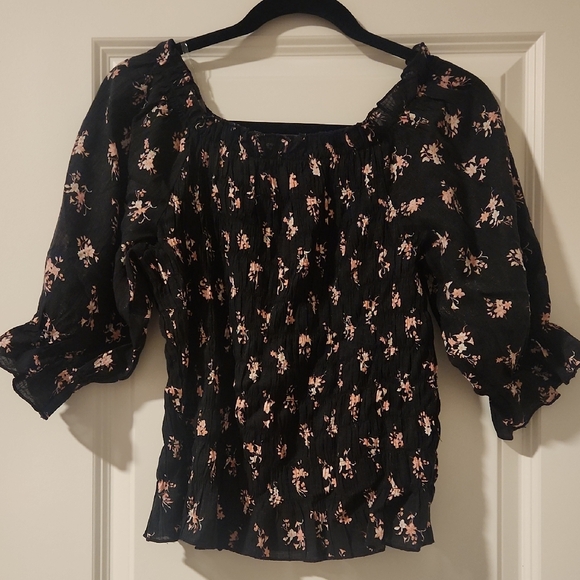 Zenobia Tops - Womens Zenobia Black and Pink Floral Stretchy Blouse Size 1xl